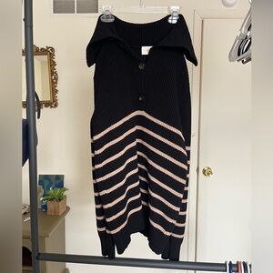 Cyrus Black Cowlneck Sweater with Khaki Stripes